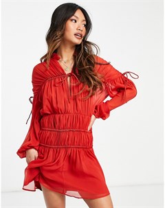 Красное платье мини с пышным рукавом на манжете и завязкой на вороте Asos design