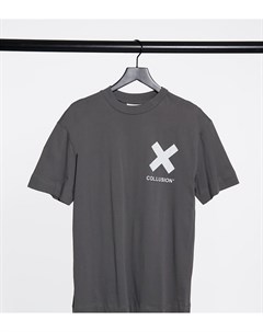 Темно серая футболка в стиле унисекс из органического хлопка с логотипом Unisex Collusion