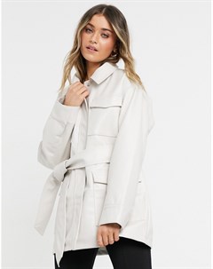 Кремовая куртка в стиле oversized из искусственной кожи с карманами Asos design