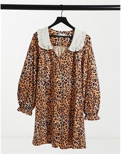 Платье мини с леопардовым принтом и большим контрастным воротником Asos design