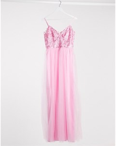Розовое платье макси с глубоким вырезом Chi chi london