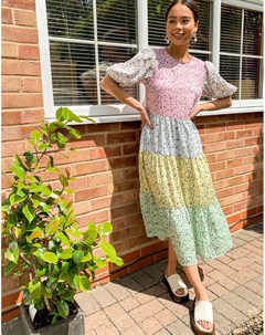 Платье миди с присборенной юбкой и комбинированным цветочным принтом в стиле пэчворк Twisted wunder