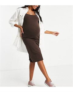 Коричневое трикотажное платье с квадратным вырезом из органического хлопка Mamalicious Maternity