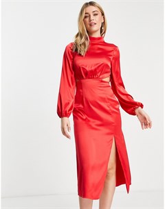 Атласное вечернее платье миди красного цвета с вырезами Miss selfridge