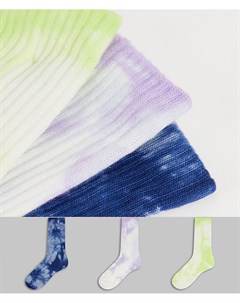 Набор из 3 пар разноцветных носков из органического хлопка с принтом тай дай Eleven Weekday