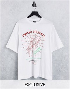 Белая футболка в стиле oversized из органического хлопка с принтом пиццы на спине Inspired Reclaimed vintage