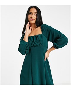 Темно зеленое платье мини с квадратным вырезом и сборками ASOS DESIGN Petite Asos petite