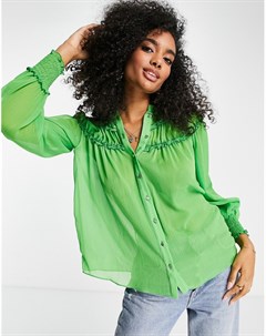 Ярко зеленая рубашка с объемными рукавами и оборками River island