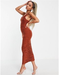 Присборенное платье макси кирпичного цвета с овальным вырезом Femme luxe