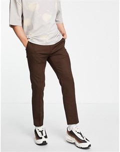 Коричневые зауженные брюки джоггеры в строгом стиле Topman