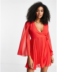 Ярко красное платье мини со складками из ткани добби Asos design