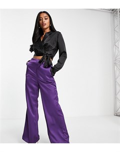 Атласные расклешенные брюки фиолетового цвета от комплекта Flounce london petite