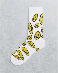 Белые спортивные носки со сплошным принтом в виде смайликов Asos design
