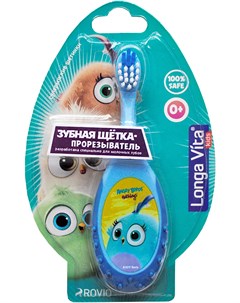 Детская зубная щетка прорезыватель 0 Angry Birds голубая Лонга вита