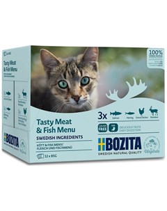 Паучи Meat fish in sauce мультибокс кусочки в соусе мясной и рыбный микс для взрослых кошек 85 г х 1 Bozita