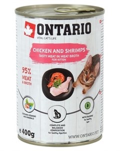 Консервы Kitten с курицей креветками и рисом для котят 400 г Курица креветки и рис Ontario