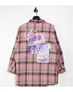 Розовая oversized рубашка в клетку с графическим принтом Missguided petite