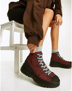 Бордовые ботинки на шнуровке и массивной резиновой подошве Camper