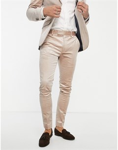 Вельветовые супероблегающие брюки светло бежевого цвета Topman