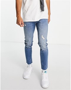 Голубые выбеленные зауженные джинсы со рваной отделкой и необработанным низом штанин Asos design
