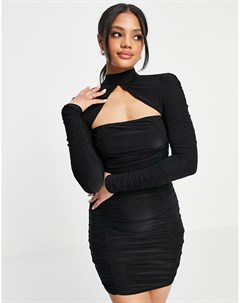 Черное платье с квадратным вырезом и сборками Asos design