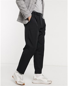 Черные свободные строгие брюки с суженными книзу штанинами и лентой Asos design