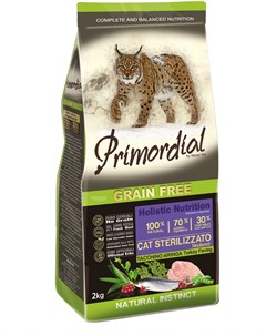 Сухой корм Grain Free Cat Sterilizzato беззерновой для стерилизованных кошек 2 кг Индейка и сельдь Primordial