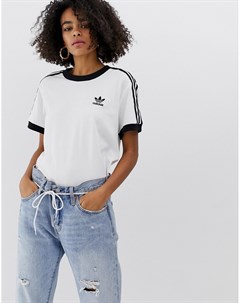 Белая футболка с контрастной горловиной и 3 полосками Adidas originals