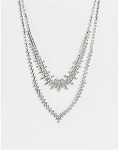 Серебристое ожерелье в несколько рядов с кристаллами True decadence