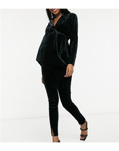 Бархатные костюмные брюки черного цвета с разрезами спереди и посадкой над животом ASOS DESIGN Mater Asos maternity