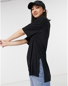 Черная футболка в стиле oversized с разрезами по бокам и декоративной строчкой из материала в рубчик Asos design