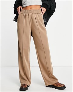 Серо коричневые свободные брюки с широкими штанинами Only