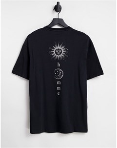 Черная футболка в стиле oversized с принтом луны на спинке Selected homme