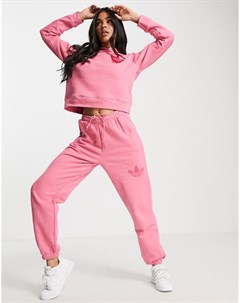 Розовый джоггеры с манжетами и логотипом трилистником в тон Adidas originals