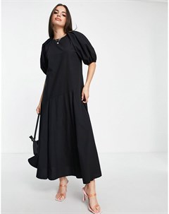 Черное свободное платье миди с юбкой годе Asos design