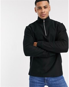 Черный свитшот из саржи с молнией 1 4 Topman