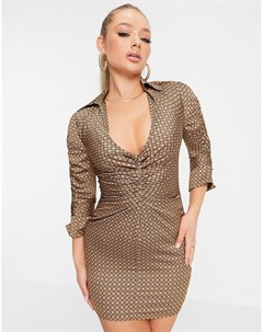 Атласное платье рубашка мини со сборками и геометрическим принтом Asos design