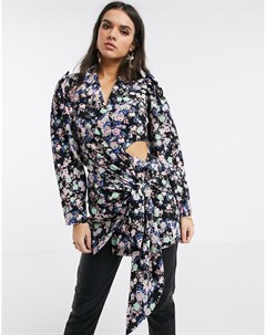 Пиджак с цветочным принтом завязкой и драпировкой Asos design