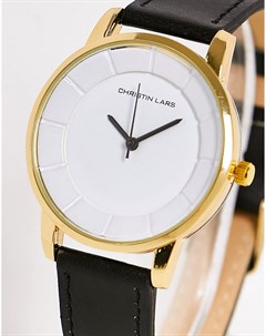 Женские часы с черным ремешком и золотистым циферблатом в минималистичном стиле Christin lars