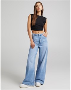 Голубые джинсы с очень широкими штанинами в стиле 90 х Bershka