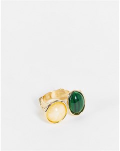 Эффектное золотистое кольцо с двумя камнями приглушенных тонов Glamorous
