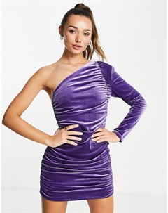 Фиолетовое бархатное платье мини со сборками на одно плечо Amy lynn