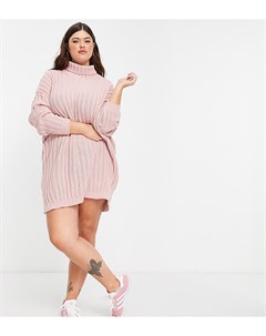 Розовое трикотажное платье джемпер в стиле oversized с отворачивающимся воротом x Billie Faiers In the style plus