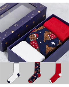 Новогодний набор из 3 пар носков синего и красного цветов с собачками Chelsea peers