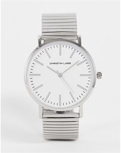 Серебристые мужские часы браслет с белым циферблатом Christian Lars Christin lars