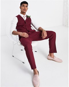 Бордовые облегающие брюки из твила с добавлением шерсти Asos design