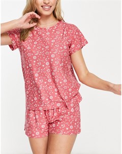 Розовый пижамный комплект c шортами и со звездным принтом Loungeable