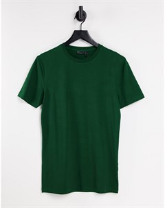 Темно зеленая облегающая футболка с круглым вырезом Asos design