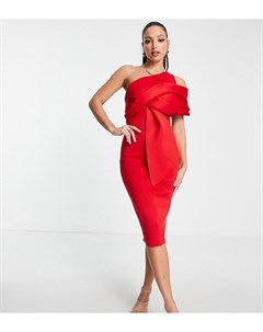 Ярко красное платье футляр миди с разрезами на плечах и драпировкой ASOS DESIGN Tall Asos tall