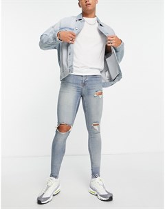 Выбеленные тонированные джинсы облегающего кроя со рваной отделкой Topman